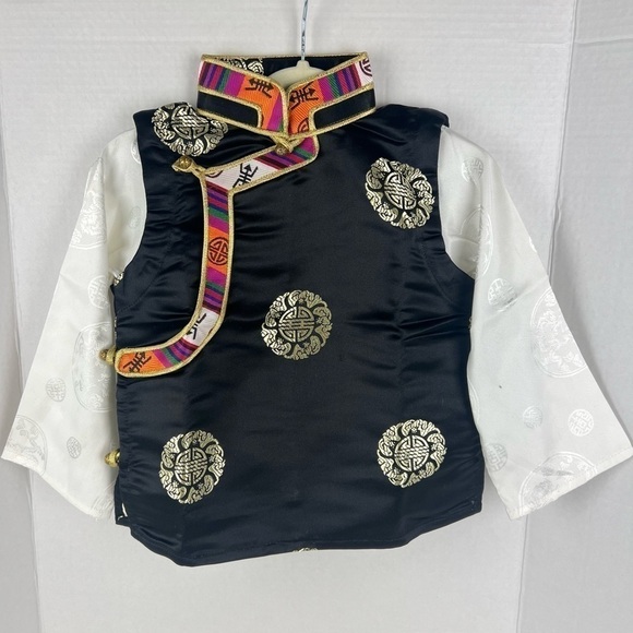 Kids, Tibetan traditional brocade top, Losar - black/white. Size: 1. - Picture 1 of 9